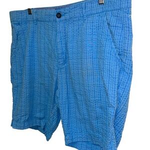 Benson Seersucker Shorts Blue‎ Plaid Casual Flat Front Mens Size 36